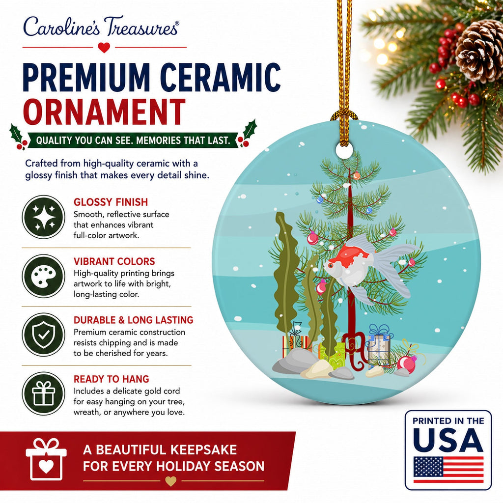 Tamasaba Goldfish Merry Christmas Ceramic Ornament Christmas Tree Hanging Decorations for Home Christmas Holiday, Party, Gift, 3 in, Multicolor