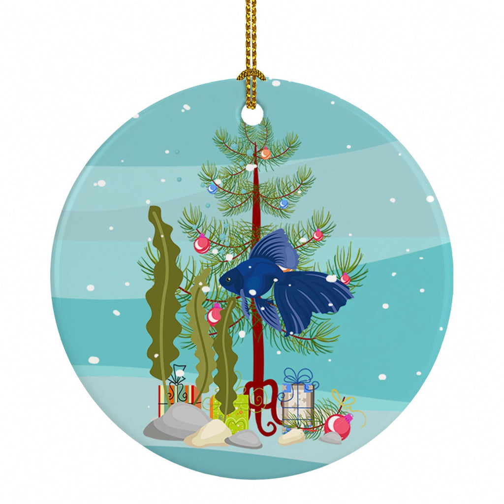 Veiltail Goldfish Merry Christmas Ceramic Ornament Christmas Tree Hanging Decorations for Home Christmas Holiday, Party, Gift, 3 in, Multicolor