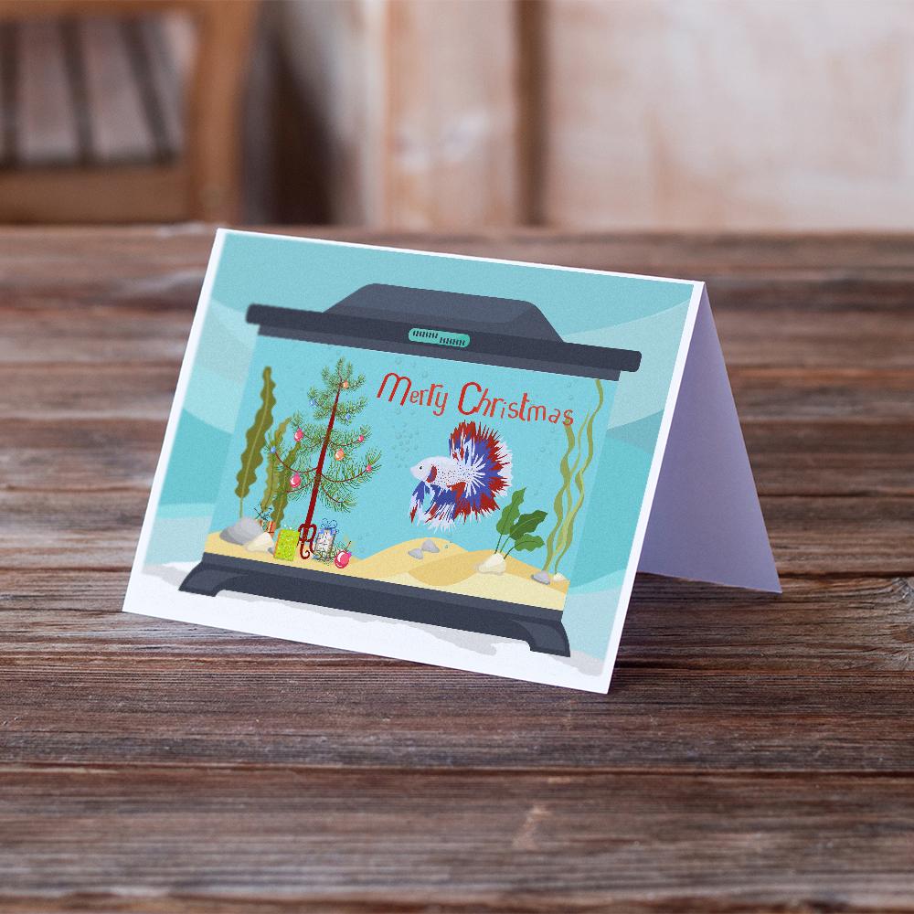 Comb Tail Betta Merry Christmas Greeting Cards Pack of 8 Blank Cards with Envelopes Whimsical A7 Size 5x7