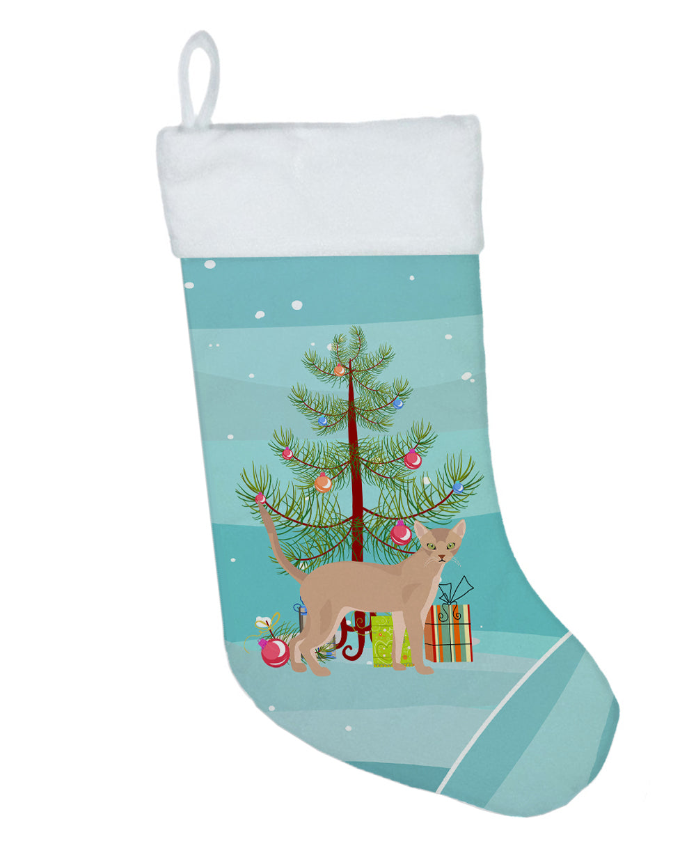 Fawn Abyssinian Cat Christmas Holiday Stocking Double-Sided Print, Polyester Suede,11x18, Made in USA