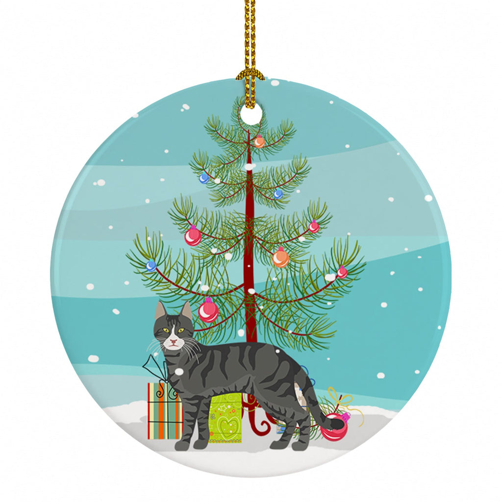 Tricolour Aegean Cat Christmas Ceramic Ornament Christmas Tree Hanging Decorations for Home Christmas Holiday, Party, Gift, 3 in, Multicolor