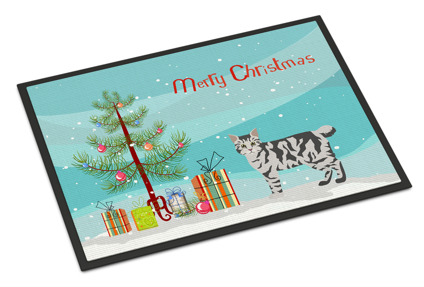 American Bobtail Cat Christmas Doormat Indoor Outdoor 24H X 36W Front Door Mat Rugs for Entryway, Non Slip Washable Low Pile,