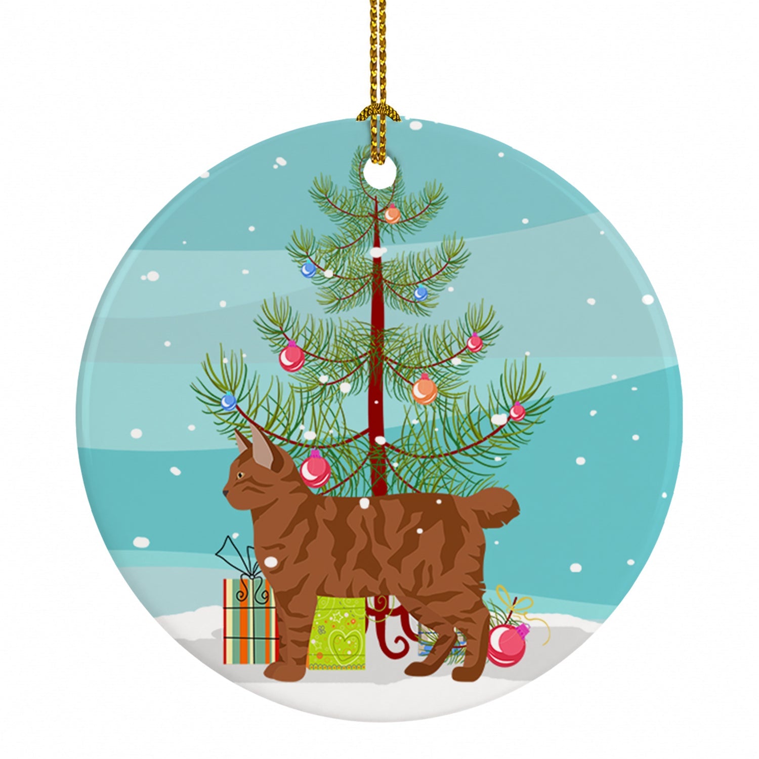 American Bobtail Cat Christmas Ceramic Ornament Christmas Tree Hanging Decorations for Home Christmas Holiday, Party, Gift, 3 in, Multicolor