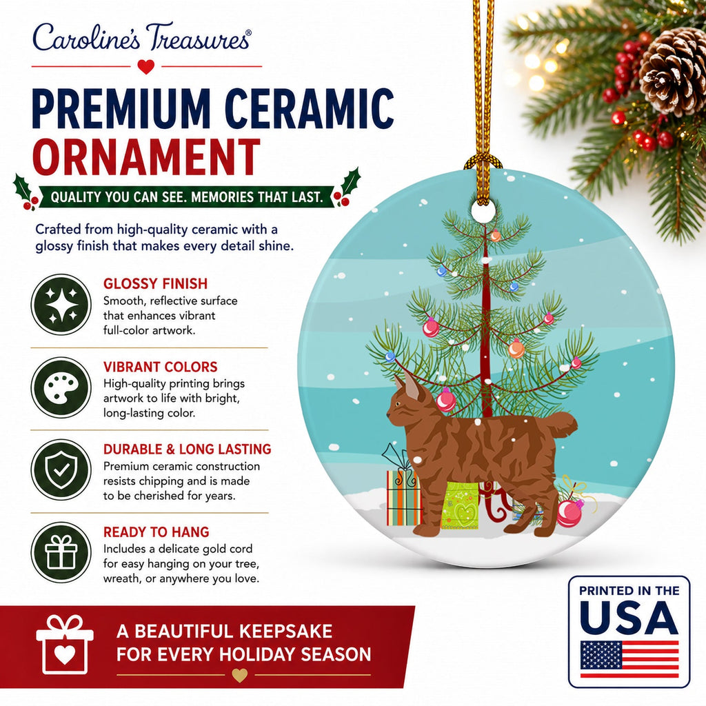 American Bobtail Cat Christmas Ceramic Ornament Christmas Tree Hanging Decorations for Home Christmas Holiday, Party, Gift, 3 in, Multicolor