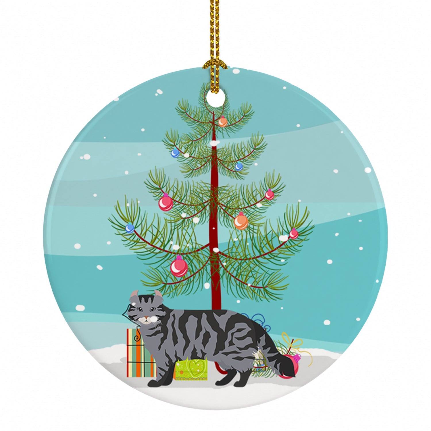 American Curl Cat Christmas Ceramic Ornament Christmas Tree Hanging Decorations for Home Christmas Holiday, Party, Gift, 3 in, Multicolor