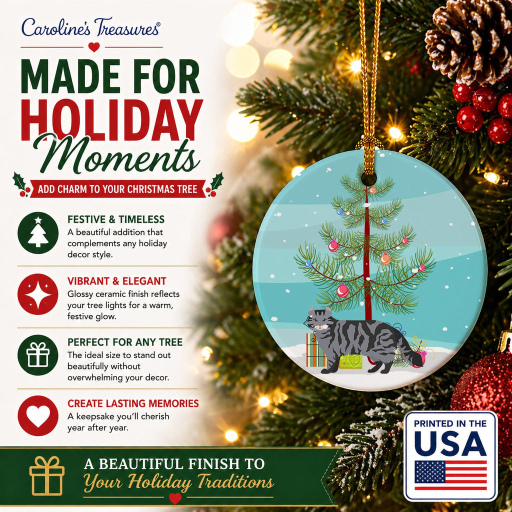 American Curl Cat Christmas Ceramic Ornament Christmas Tree Hanging Decorations for Home Christmas Holiday, Party, Gift, 3 in, Multicolor