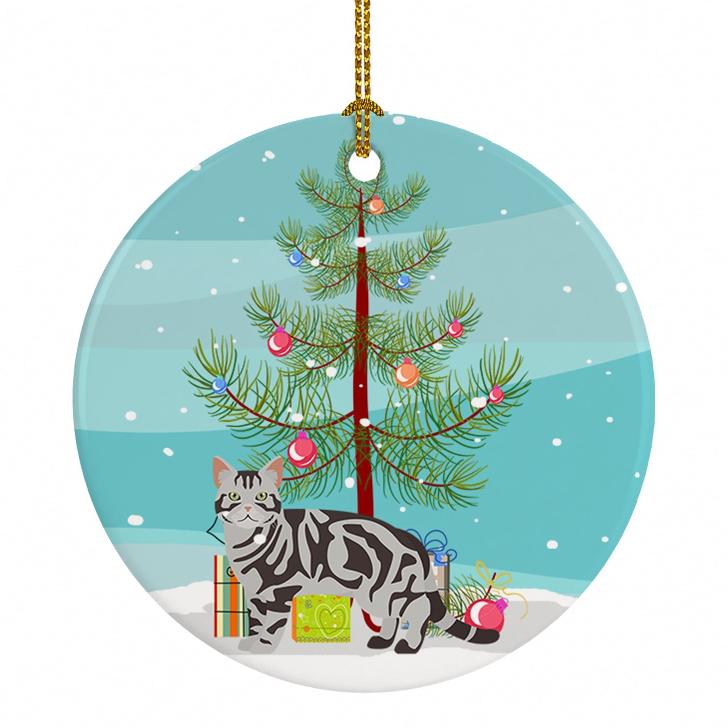 American Shorthair Cat Christmas Ceramic Ornament Christmas Tree Hanging Decorations for Home Christmas Holiday, Party, Gift, 3 in, Multicolor
