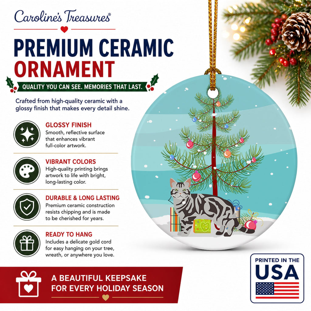 American Shorthair Cat Christmas Ceramic Ornament Christmas Tree Hanging Decorations for Home Christmas Holiday, Party, Gift, 3 in, Multicolor