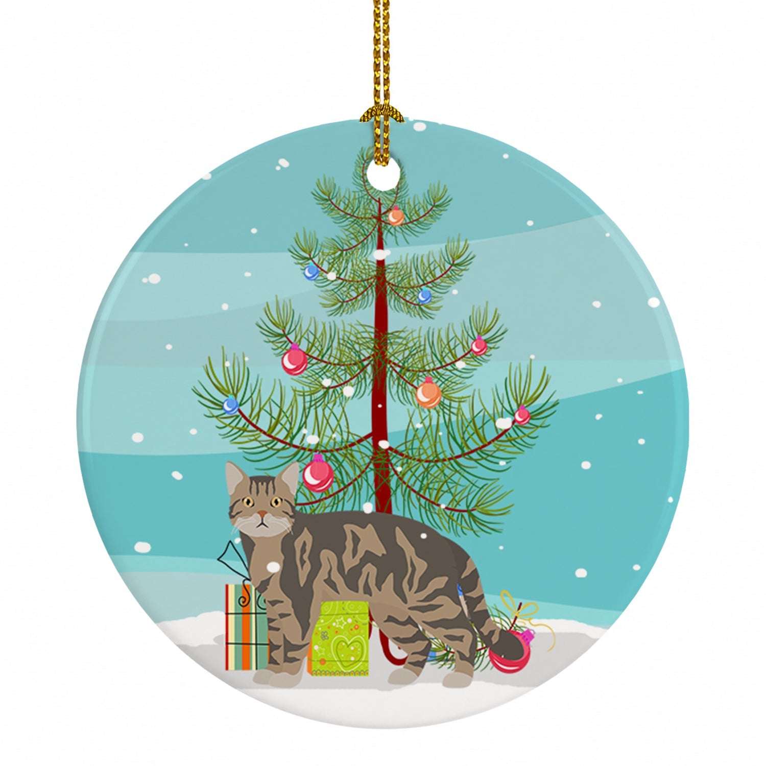 American Wirehair Cat Christmas Ceramic Ornament Christmas Tree Hanging Decorations for Home Christmas Holiday, Party, Gift, 3 in, Multicolor