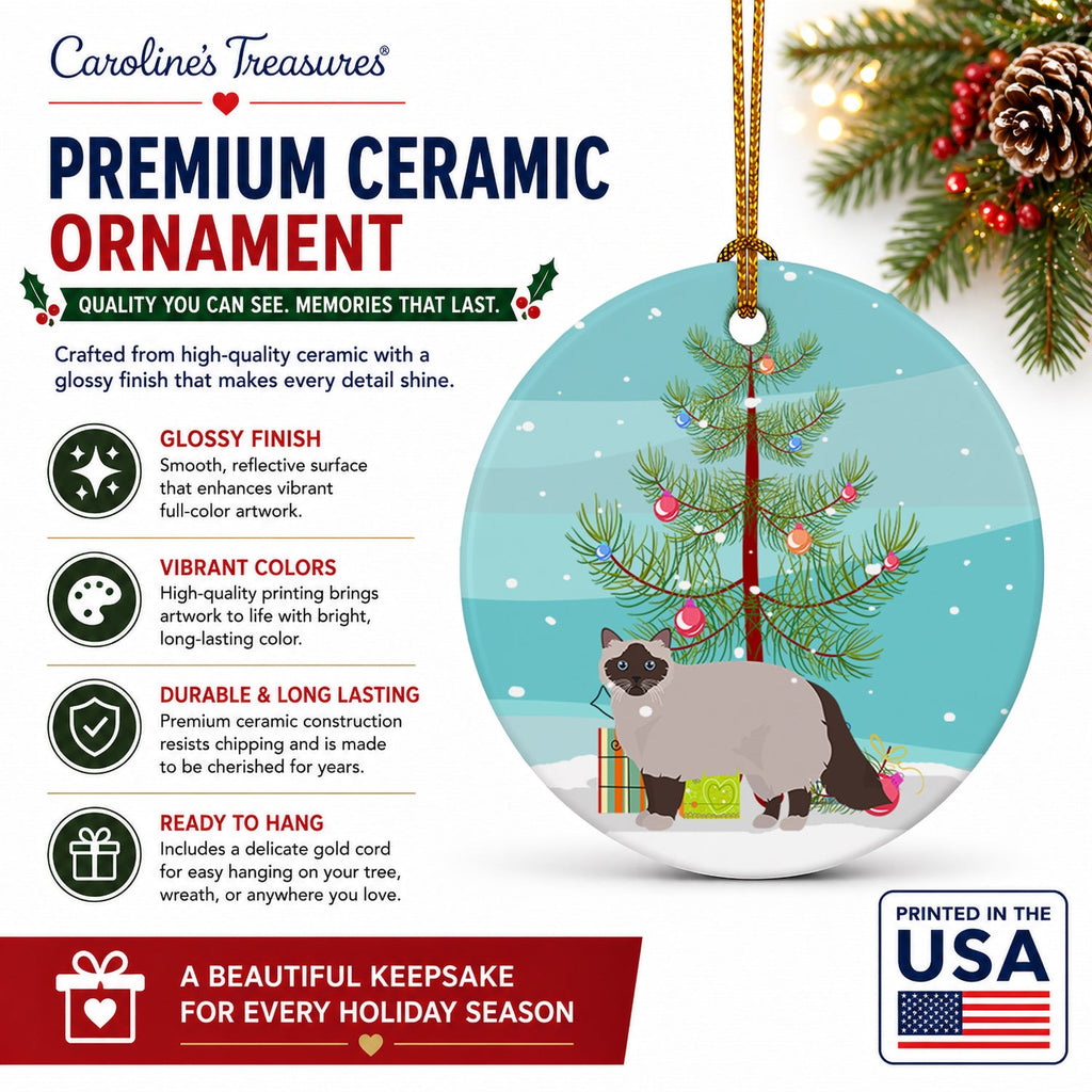 Birman Cat Christmas Ceramic Ornament Christmas Tree Hanging Decorations for Home Christmas Holiday, Party, Gift, 3 in, Multicolor
