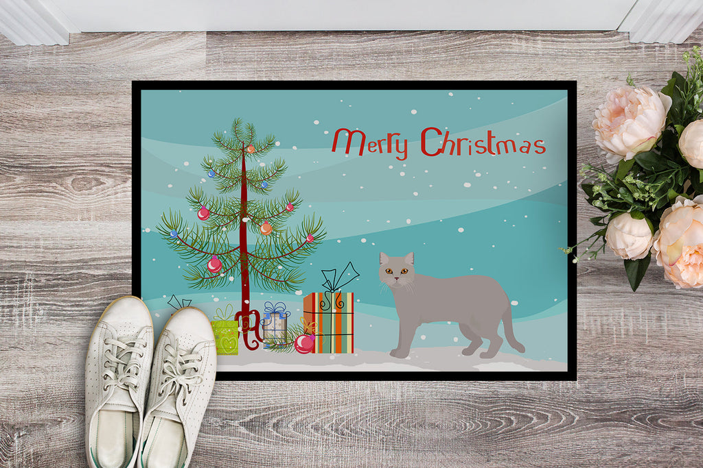 British Semi Longhair Cat Christmas Doormat Indoor Outdoor 18H X 27W Front Door Mat Rugs for Entryway, Non Slip Washable