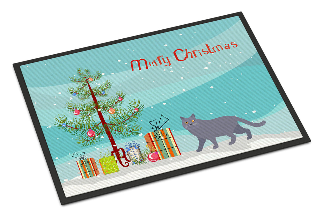 British Shorthair Cat Christmas Doormat Indoor Outdoor 18H X 27W Front Door Mat Rugs for Entryway, Non Slip Washable