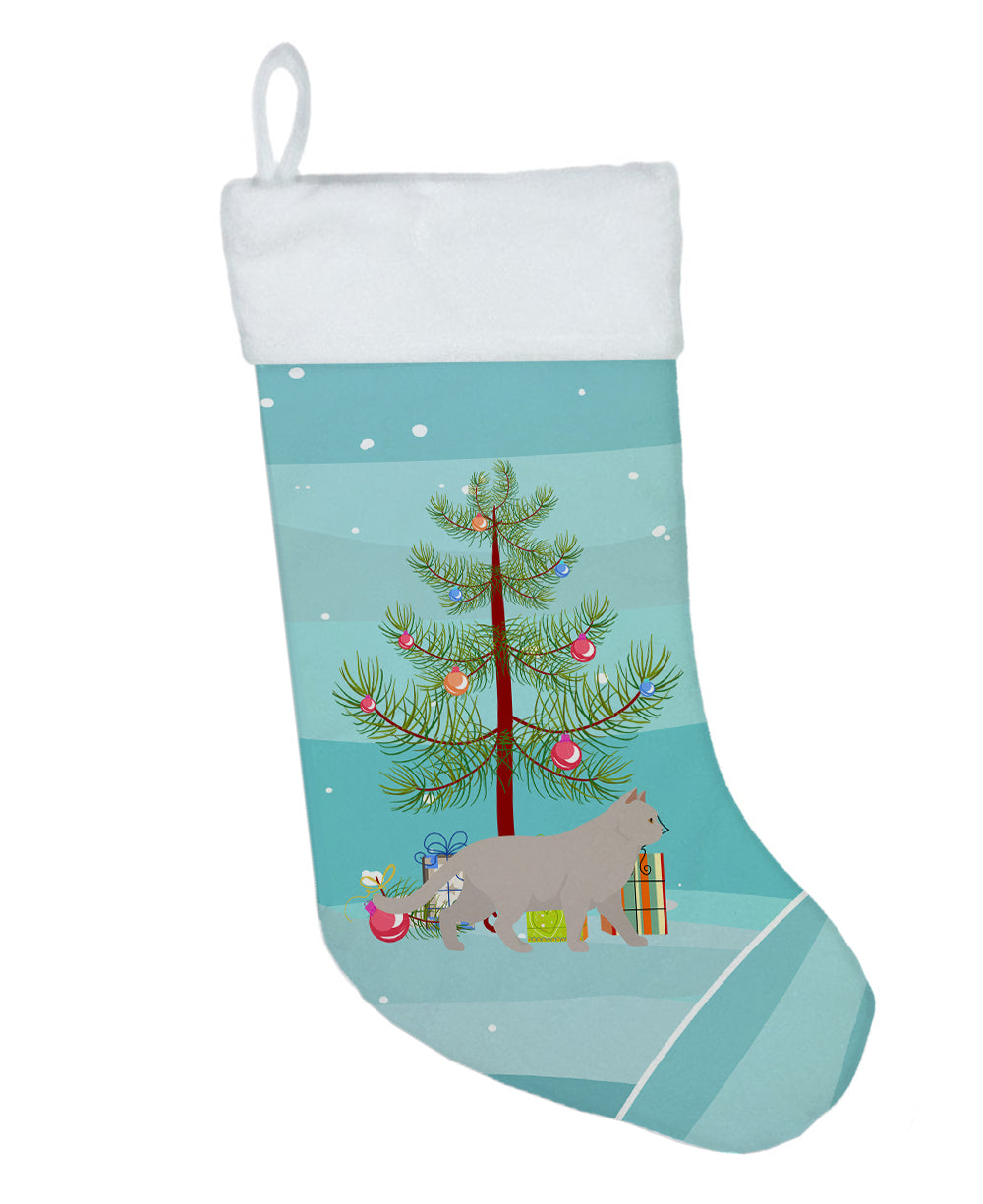 British Shorthair Cat Christmas Holiday Stocking Double-Sided Print, Polyester Suede,11x18, Made in USA