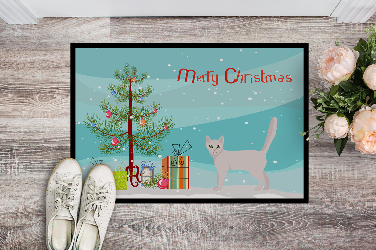 Burmilla Cat Christmas Doormat Indoor Outdoor 18H X 27W Front Door Mat Rugs for Entryway, Non Slip Washable