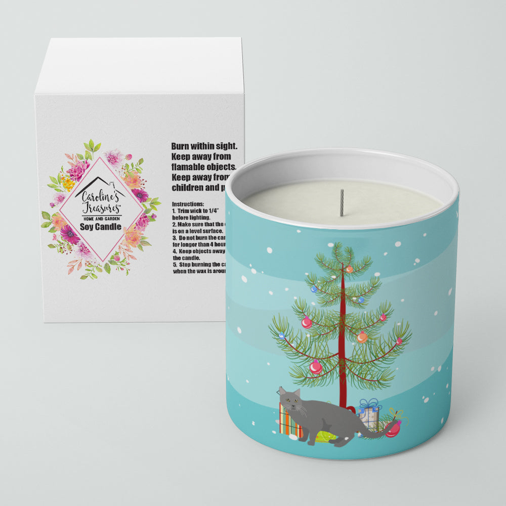 Chartreux Cat Christmas Decorative Soy Candle Nature Soy Wax Essential Oil Home Decor Ideal for Bedroom Kitchen Bath Office Gift, 10 oz