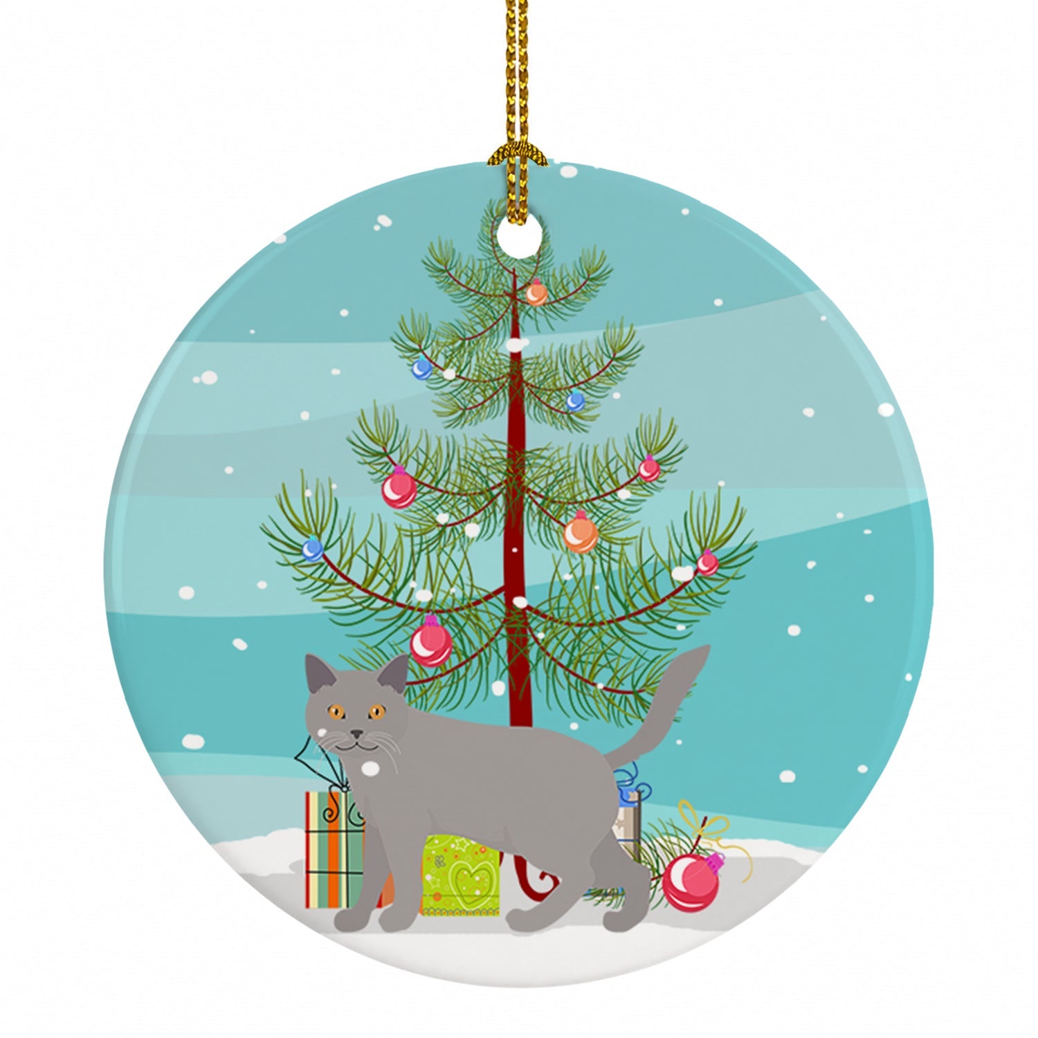 Chartreux Cat Christmas Ceramic Ornament Christmas Tree Hanging Decorations for Home Christmas Holiday, Party, Gift, 3 in, Multicolor