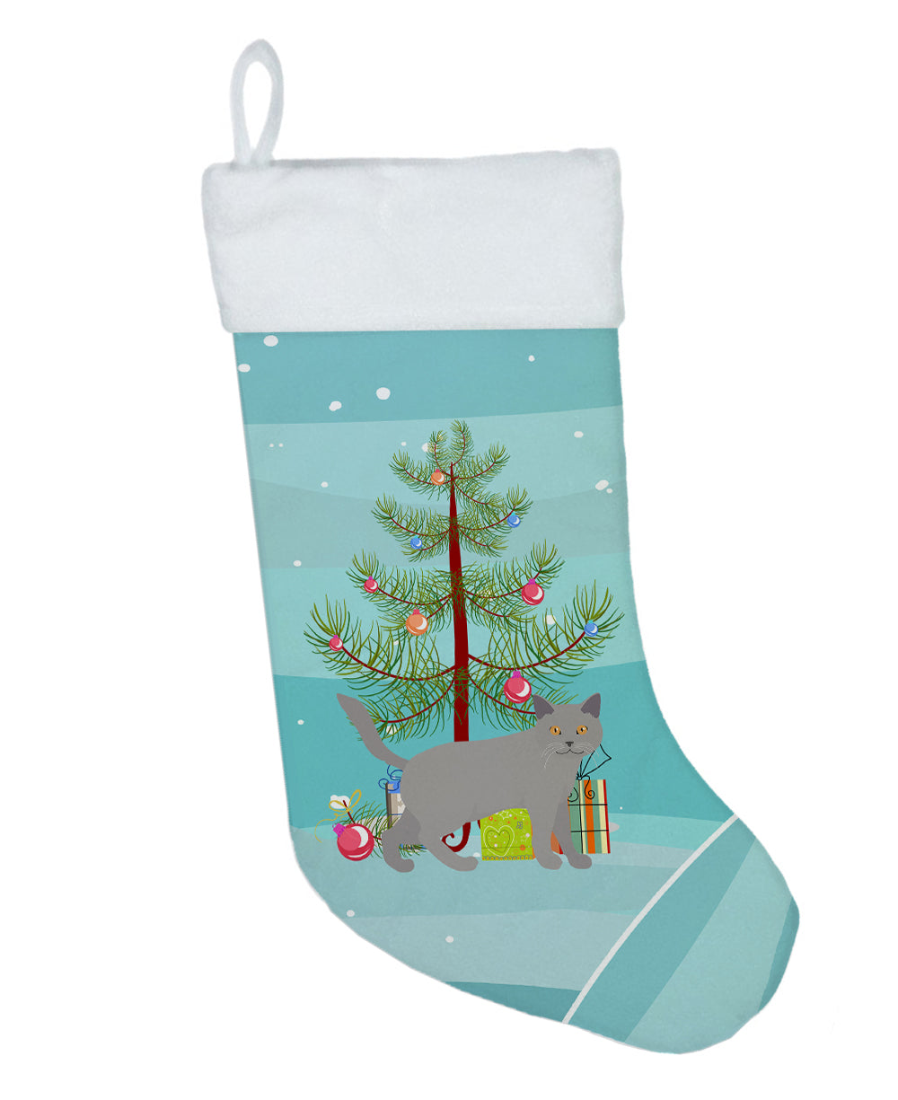Chartreux Cat Christmas Holiday Stocking Double-Sided Print, Polyester Suede,11x18, Made in USA