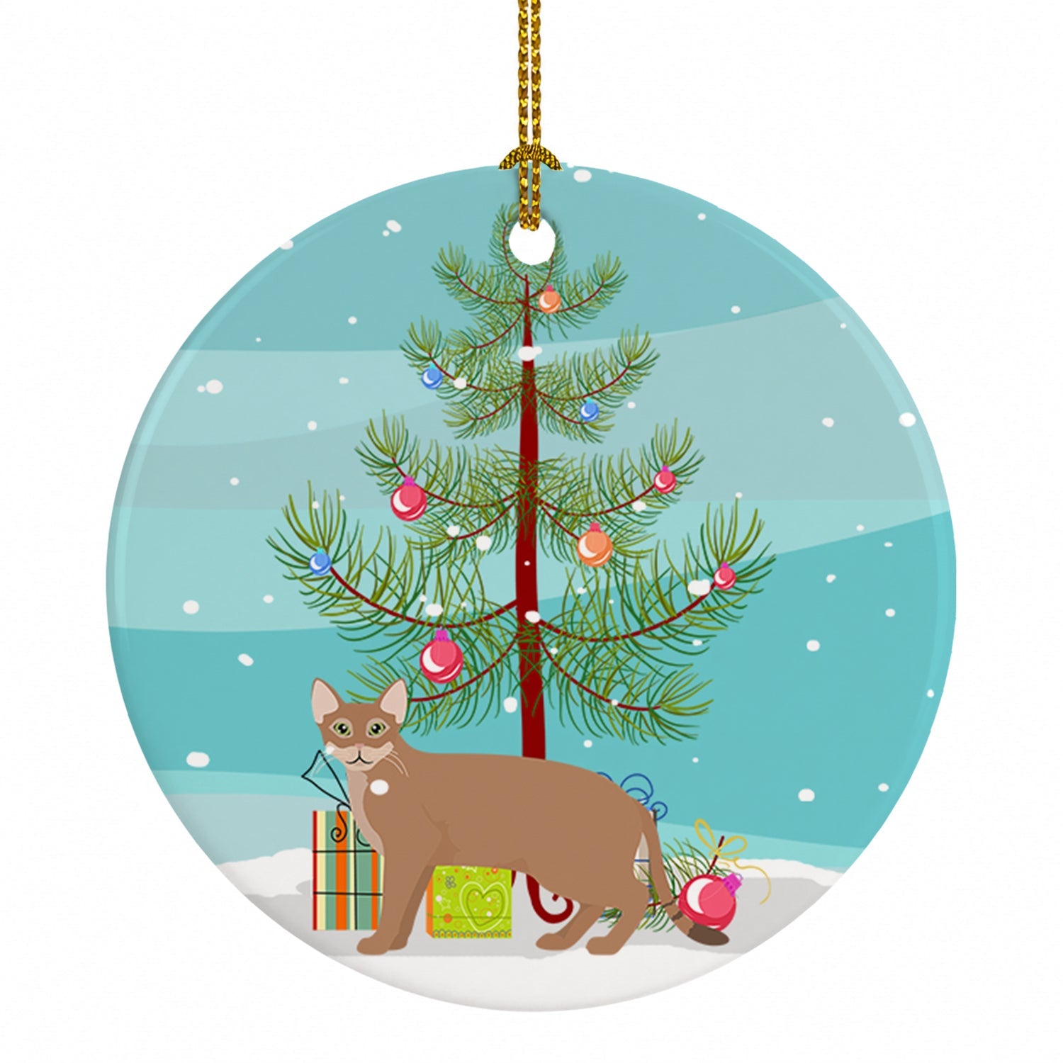 Chausie Cat Christmas Ceramic Ornament Christmas Tree Hanging Decorations for Home Christmas Holiday, Party, Gift, 3 in, Multicolor