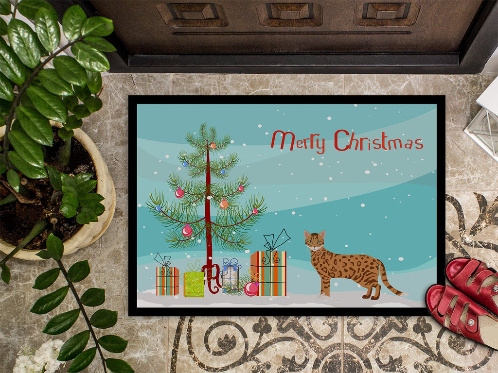 Cheetoh Cat Christmas Doormat Indoor Outdoor 18H X 27W Front Door Mat Rugs for Entryway, Non Slip Washable
