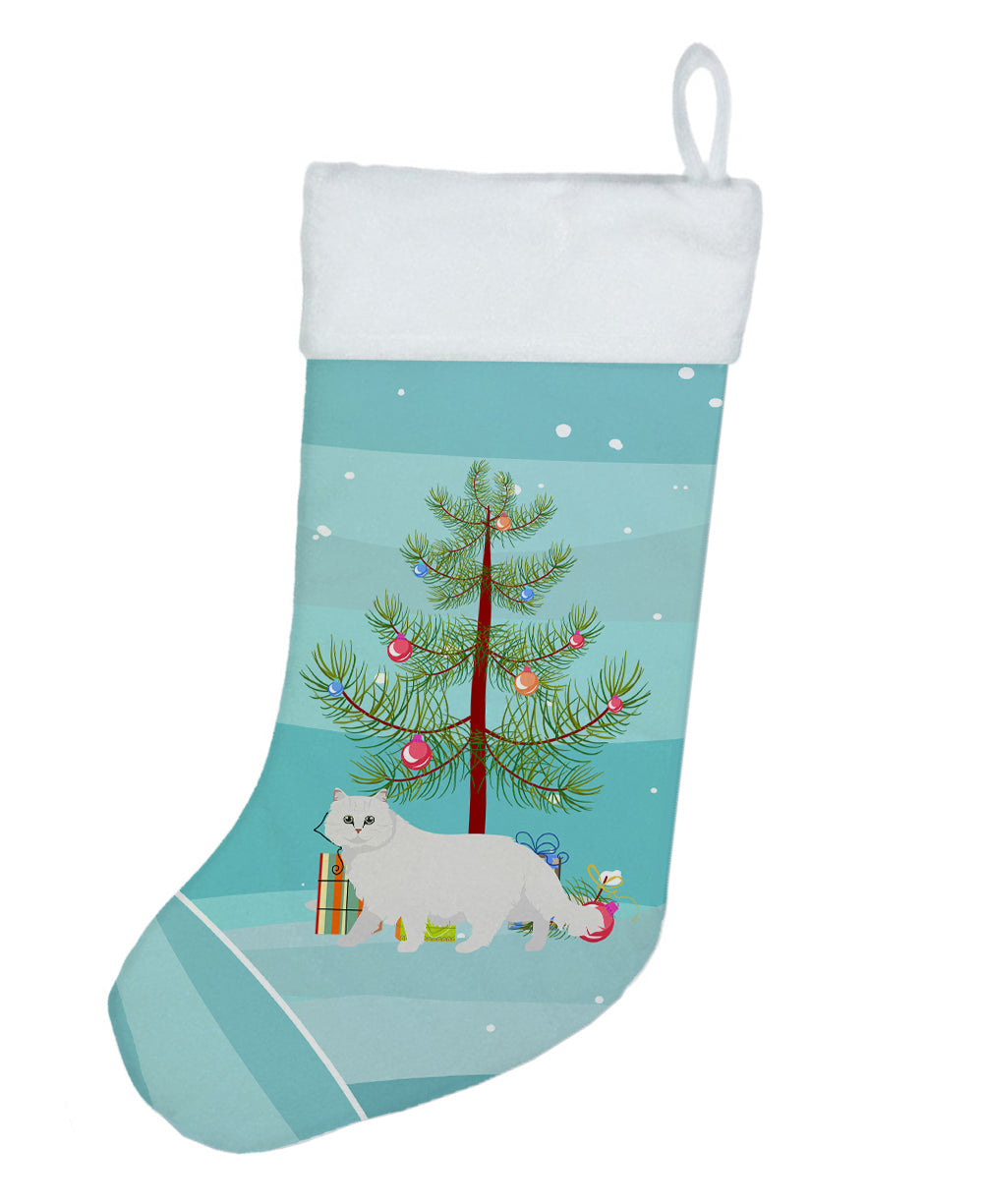 Chinchilla Persian Longhair Cat Christmas Holiday Stocking Double-Sided Print, Polyester Suede,11x18, Made in USA