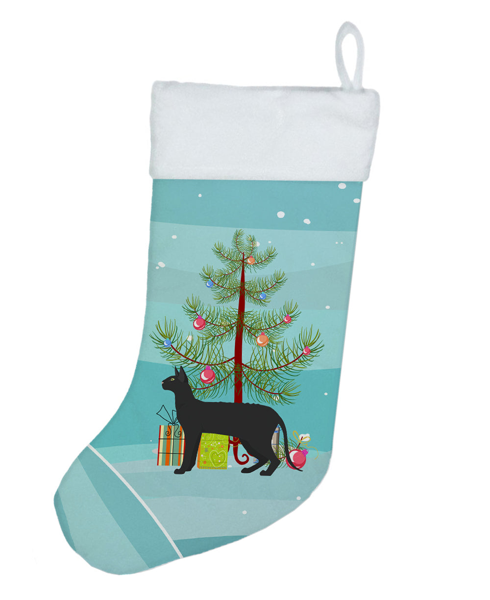 Black Cornish Rex Cat Christmas Holiday Stocking Double-Sided Print, Polyester Suede,11x18, Made in USA