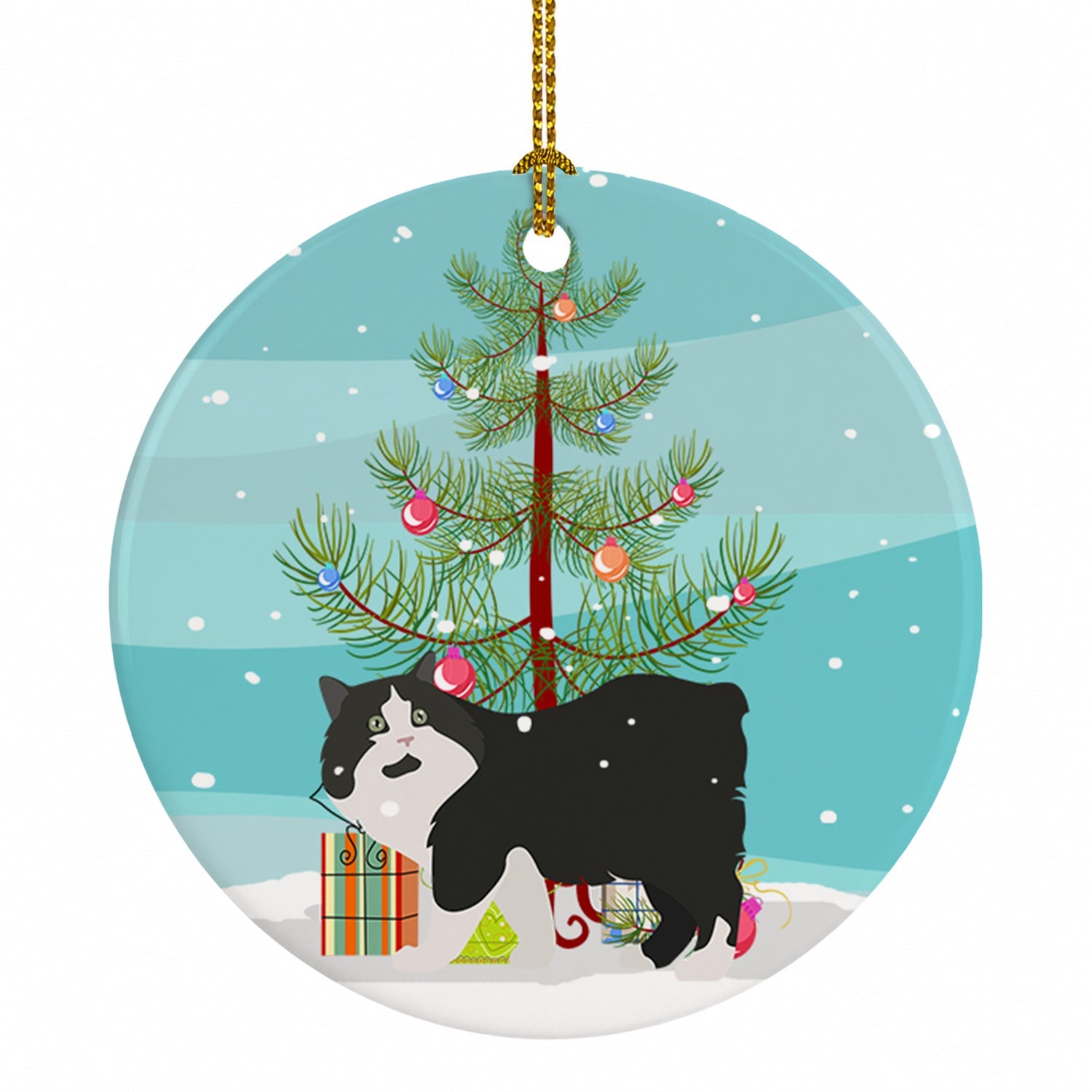 Cymric Cat Christmas Ceramic Ornament Christmas Tree Hanging Decorations for Home Christmas Holiday, Party, Gift, 3 in, Multicolor