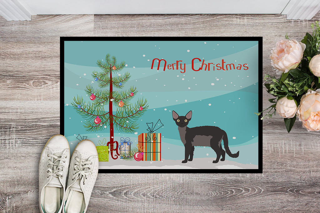 Devon Rex Cat Christmas Doormat Indoor Outdoor 24H X 36W Front Door Mat Rugs for Entryway, Non Slip Washable Low Pile,