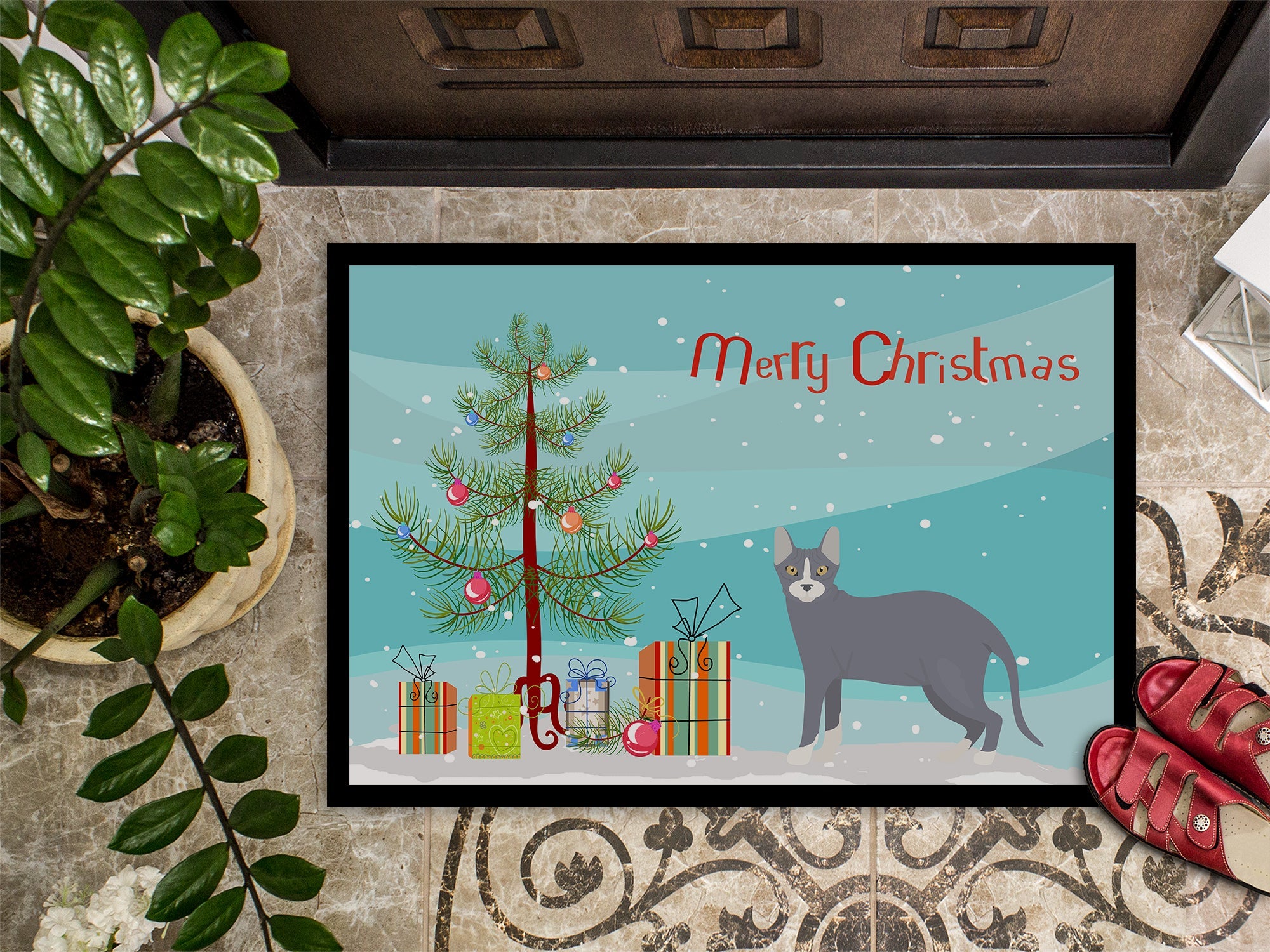 Don Sphynx Cat Christmas Doormat Indoor Outdoor 18H X 27W Front Door Mat Rugs for Entryway, Non Slip Washable