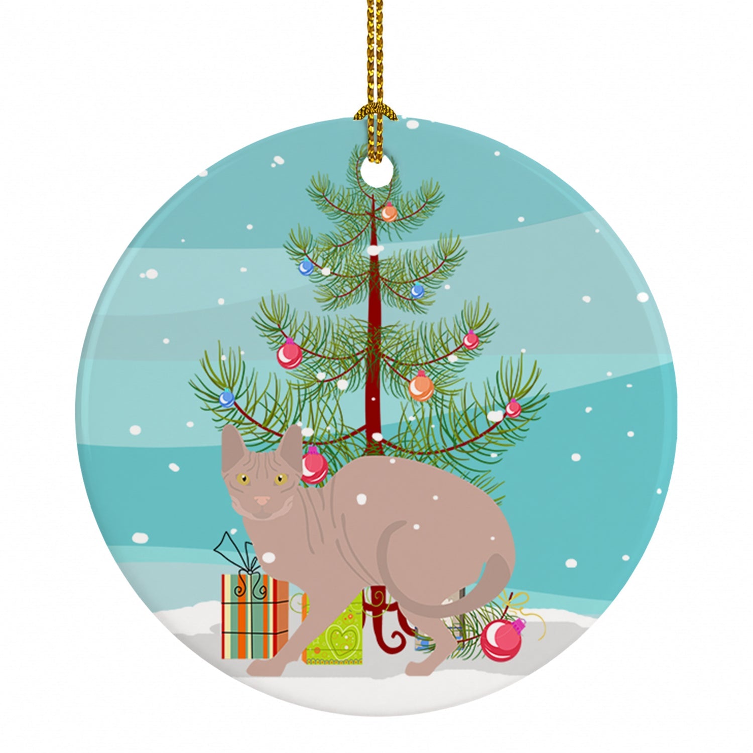 Don Sphynx Cat Christmas Ceramic Ornament Christmas Tree Hanging Decorations for Home Christmas Holiday, Party, Gift, 3 in, Multicolor