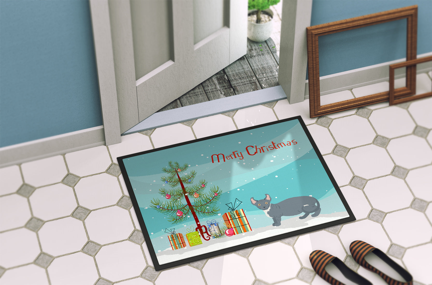 Dwelf Cat Christmas Doormat Indoor Outdoor 18H X 27W Front Door Mat Rugs for Entryway, Non Slip Washable
