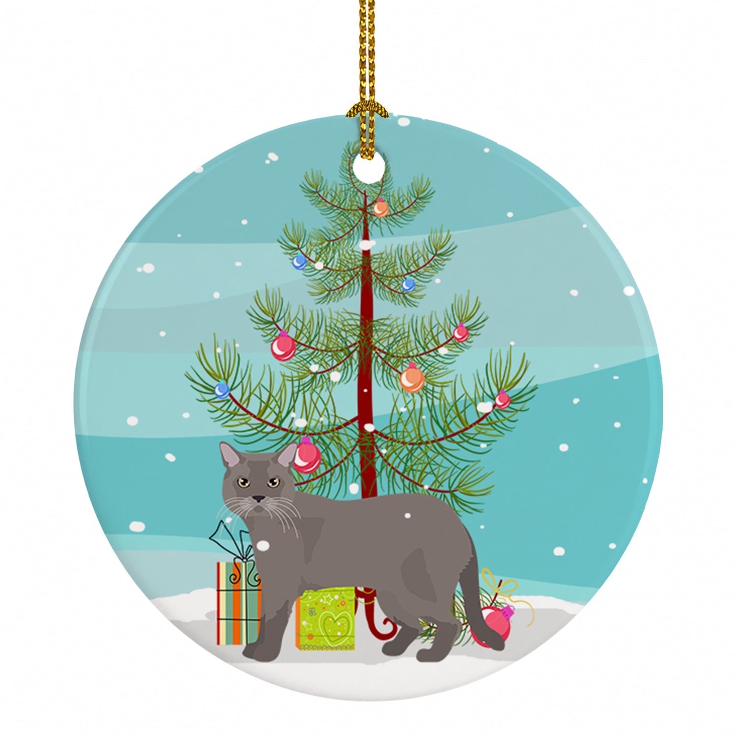 European Burmese Cat Christmas Ceramic Ornament Christmas Tree Hanging Decorations for Home Christmas Holiday, Party, Gift, 3 in, Multicolor