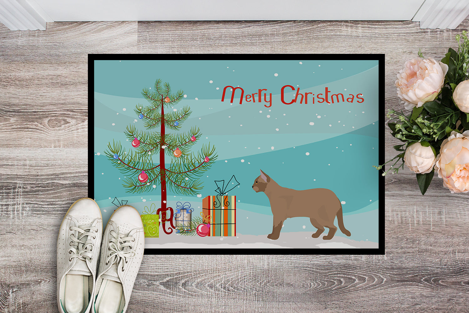 European Burmese Cat Christmas Doormat Indoor Outdoor 18H X 27W Front Door Mat Rugs for Entryway, Non Slip Washable