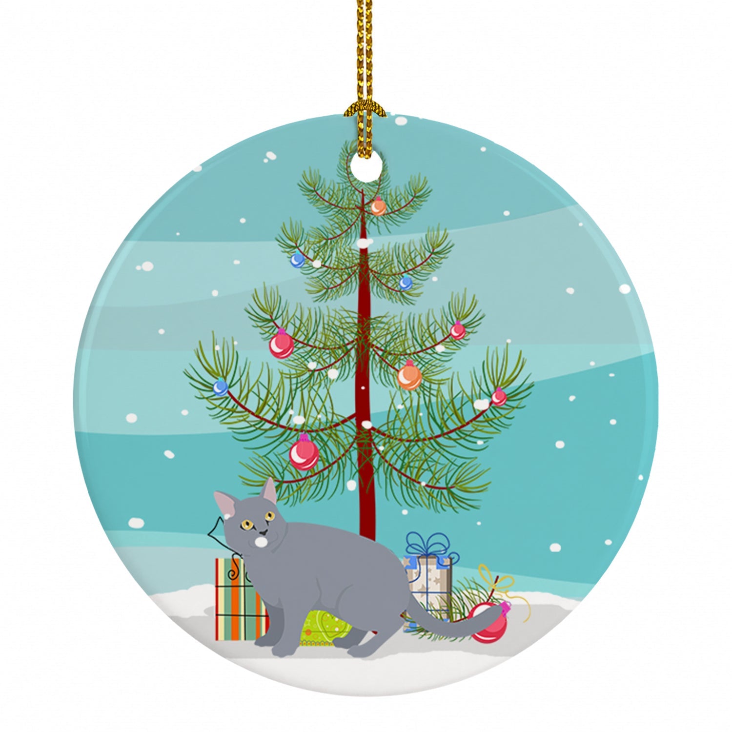 European Shorthair Cat Christmas Ceramic Ornament Christmas Tree Hanging Decorations for Home Christmas Holiday, Party, Gift, 3 in, Multicolor