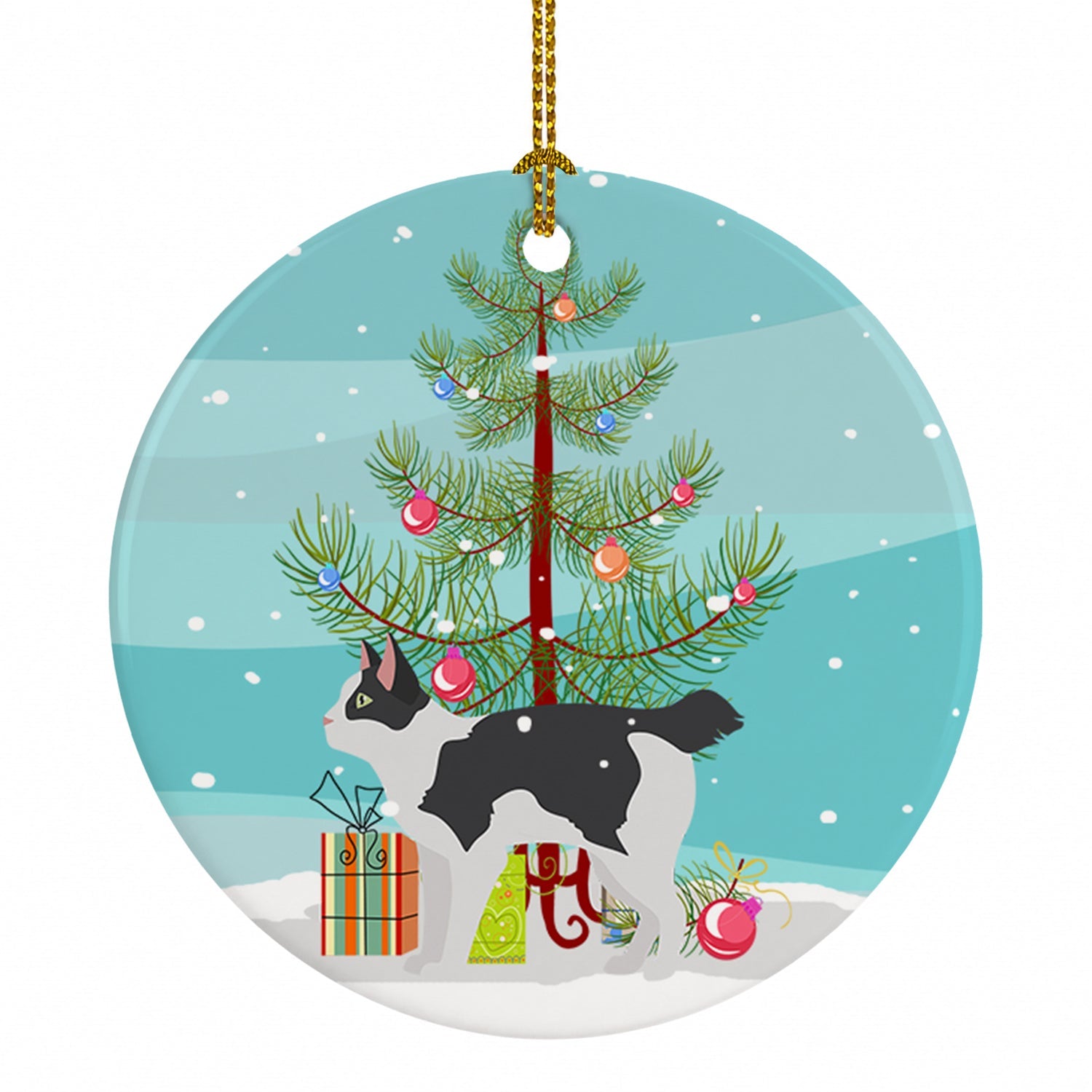 Japanese Bobtail Cat Christmas Ceramic Ornament Christmas Tree Hanging Decorations for Home Christmas Holiday, Party, Gift, 3 in, Multicolor