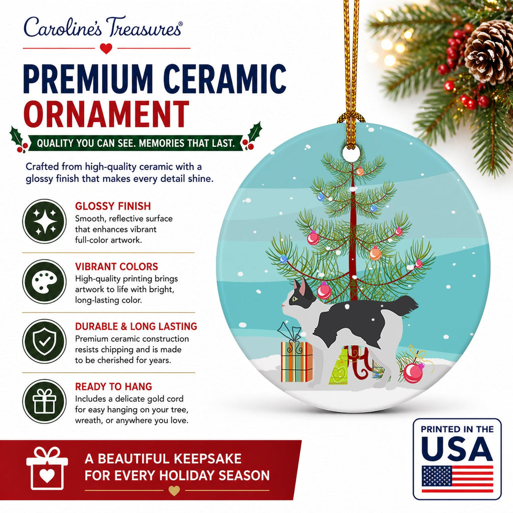 Japanese Bobtail Cat Christmas Ceramic Ornament Christmas Tree Hanging Decorations for Home Christmas Holiday, Party, Gift, 3 in, Multicolor