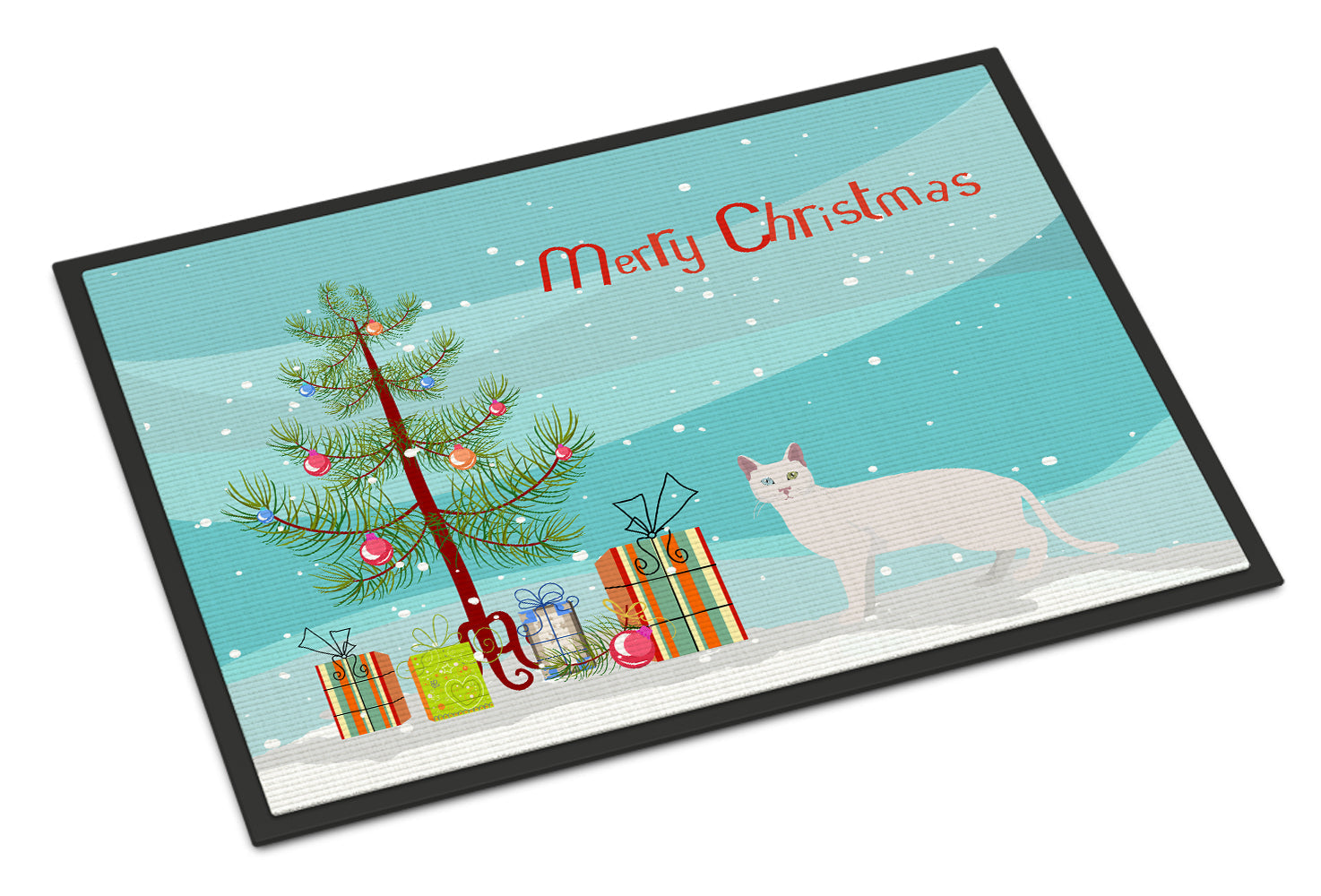 Khao Manee Cat Christmas Doormat Indoor Outdoor 24H X 36W Front Door Mat Rugs for Entryway, Non Slip Washable Low Pile,