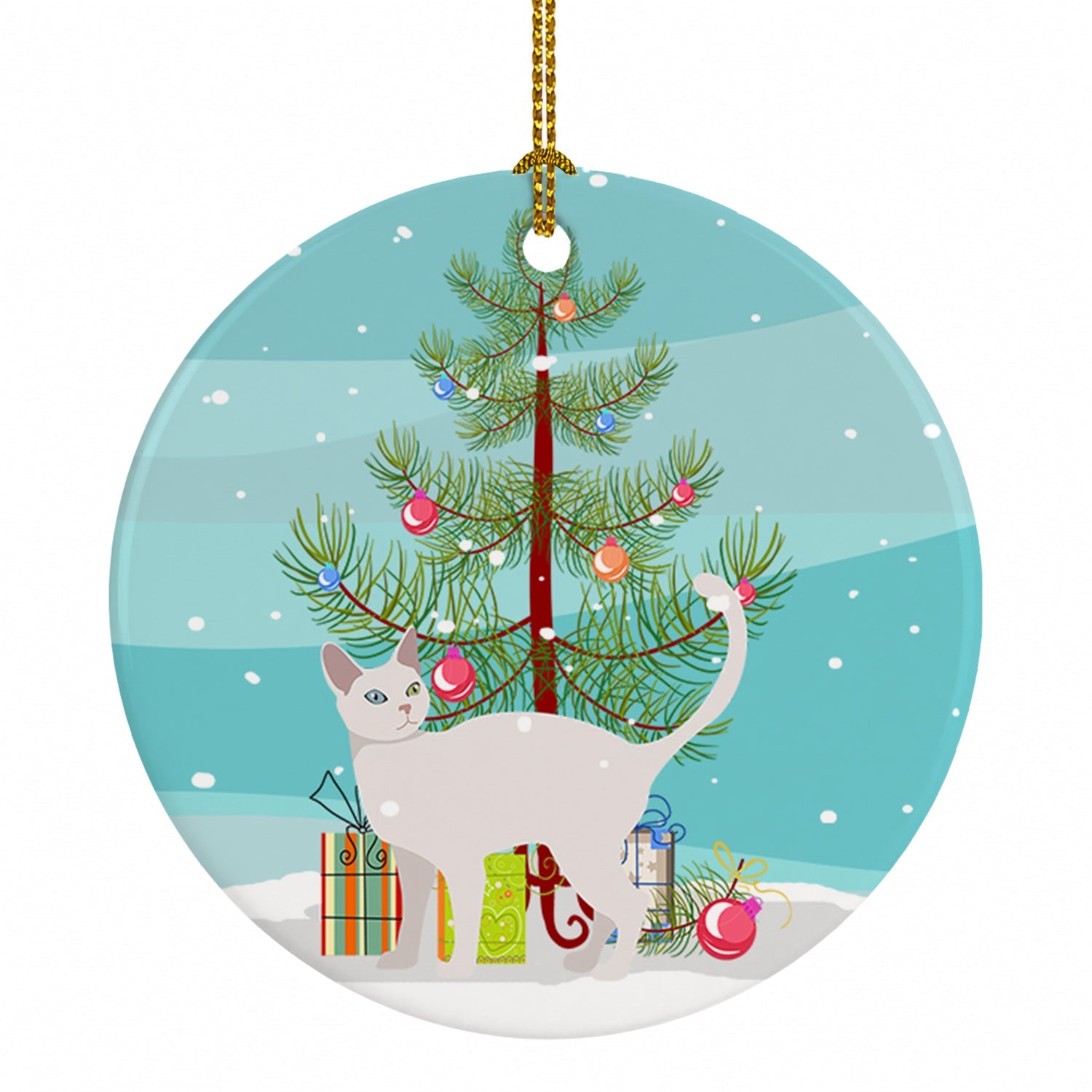 Khao Manee Cat Christmas Ceramic Ornament Christmas Tree Hanging Decorations for Home Christmas Holiday, Party, Gift, 3 in, Multicolor