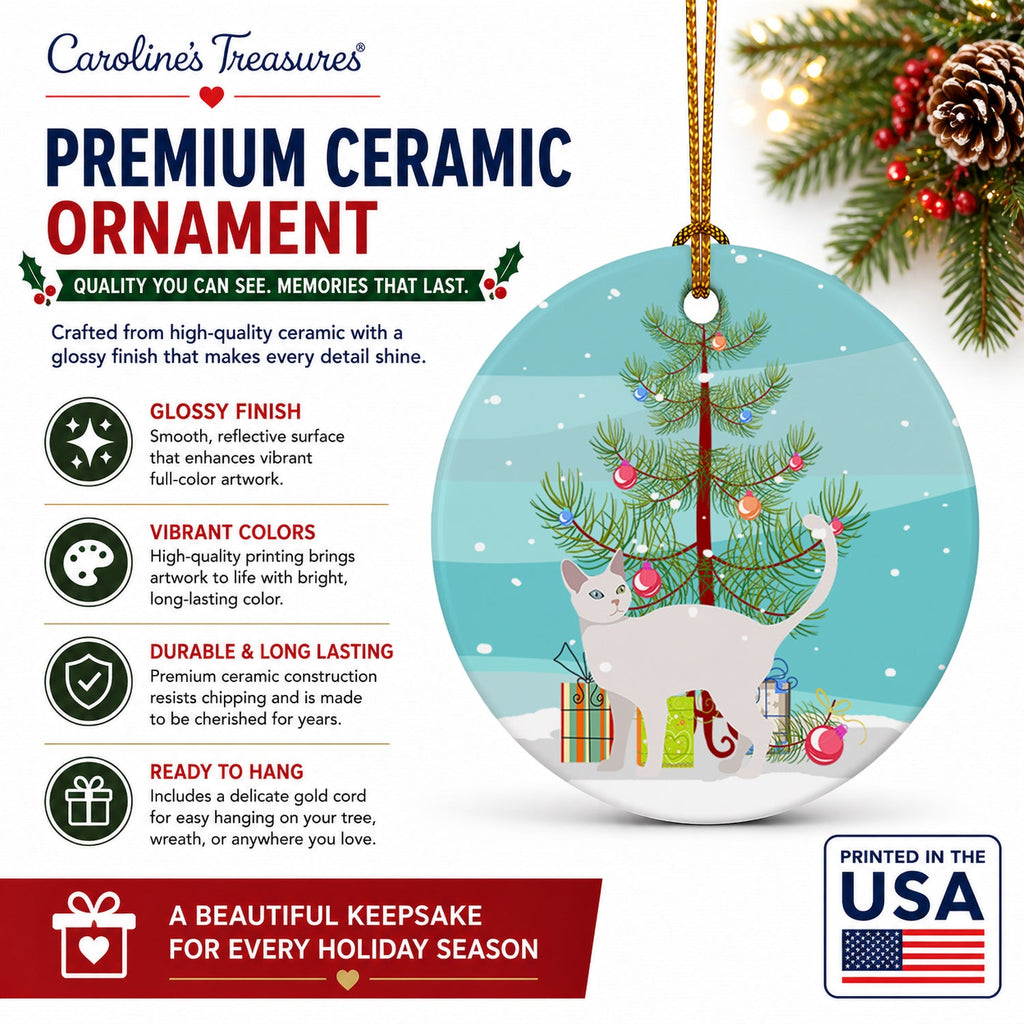 Khao Manee Cat Christmas Ceramic Ornament Christmas Tree Hanging Decorations for Home Christmas Holiday, Party, Gift, 3 in, Multicolor