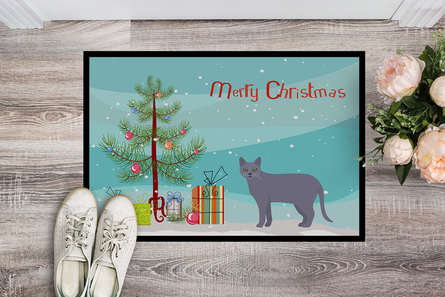 Korat Cat Christmas Doormat Indoor Outdoor 24H X 36W Front Door Mat Rugs for Entryway, Non Slip Washable Low Pile,