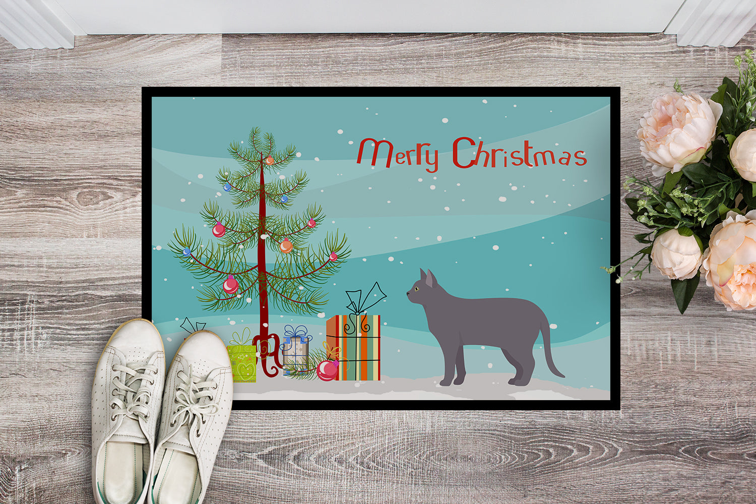 Korat Cat Christmas Doormat Indoor Outdoor 18H X 27W Front Door Mat Rugs for Entryway, Non Slip Washable