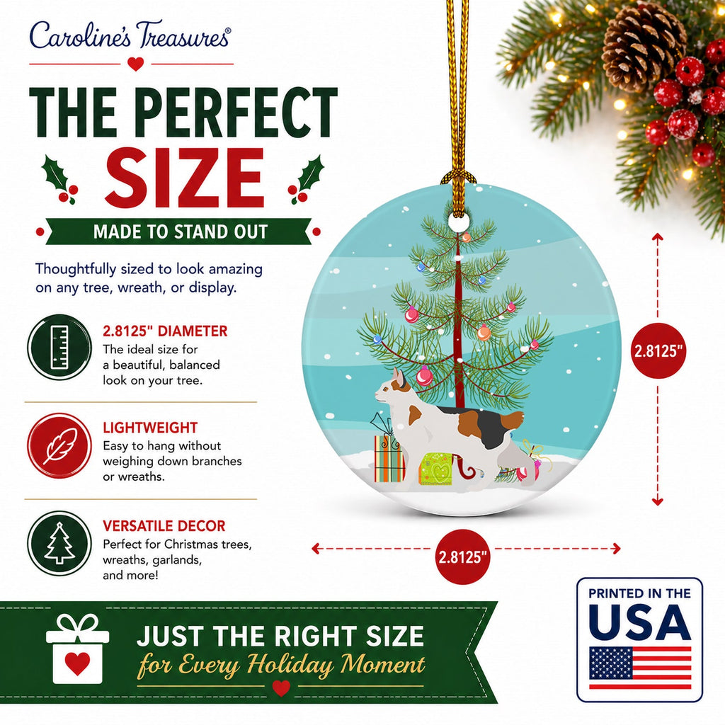 Korean Bobtail Cat Christmas Ceramic Ornament Christmas Tree Hanging Decorations for Home Christmas Holiday, Party, Gift, 3 in, Multicolor