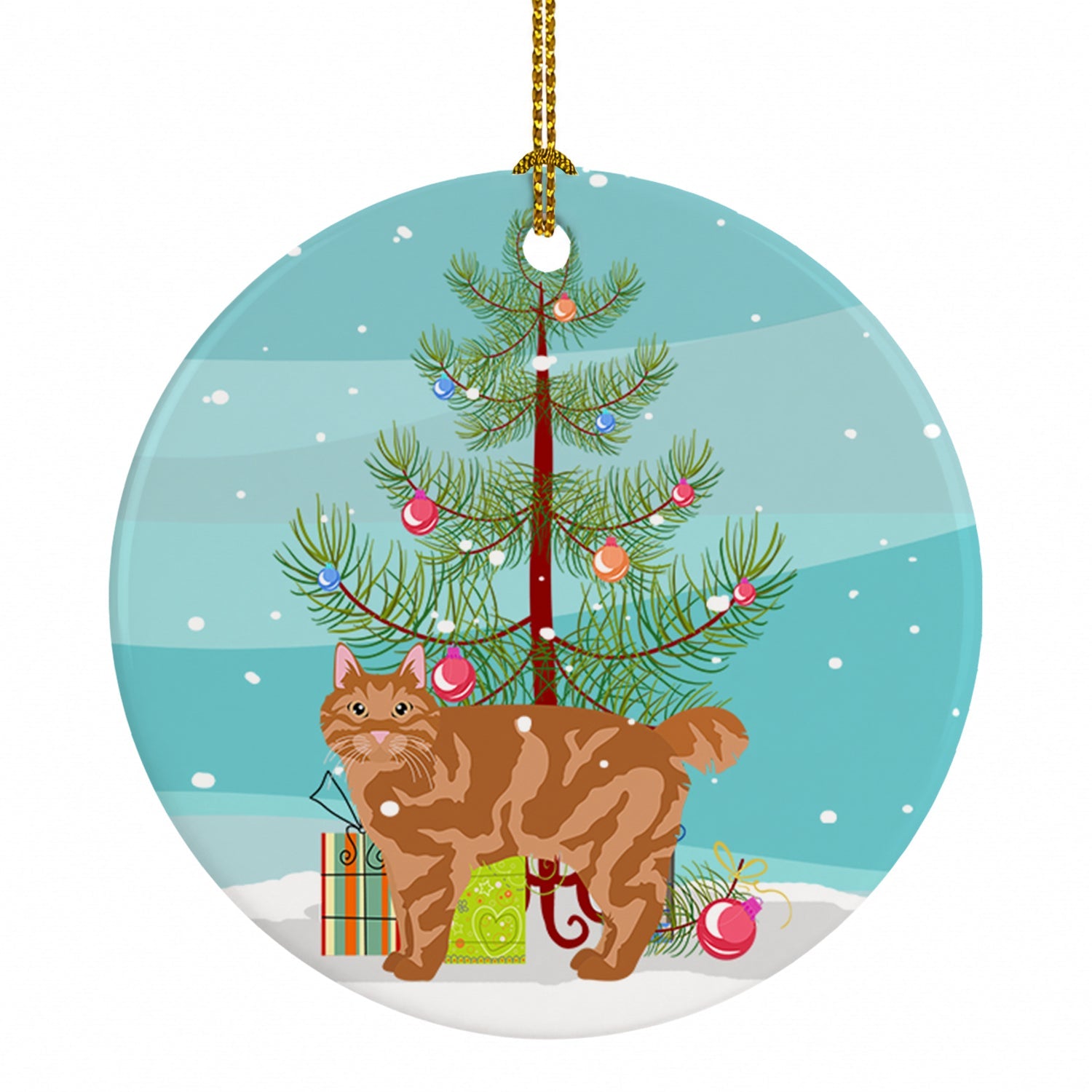 Kurilian Bobtail Cat Christmas Ceramic Ornament Christmas Tree Hanging Decorations for Home Christmas Holiday, Party, Gift, 3 in, Multicolor