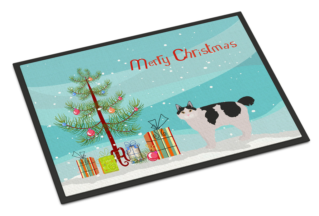 Kurilian Bobtail Cat Christmas Doormat Indoor Outdoor 24H X 36W Front Door Mat Rugs for Entryway, Non Slip Washable Low Pile,