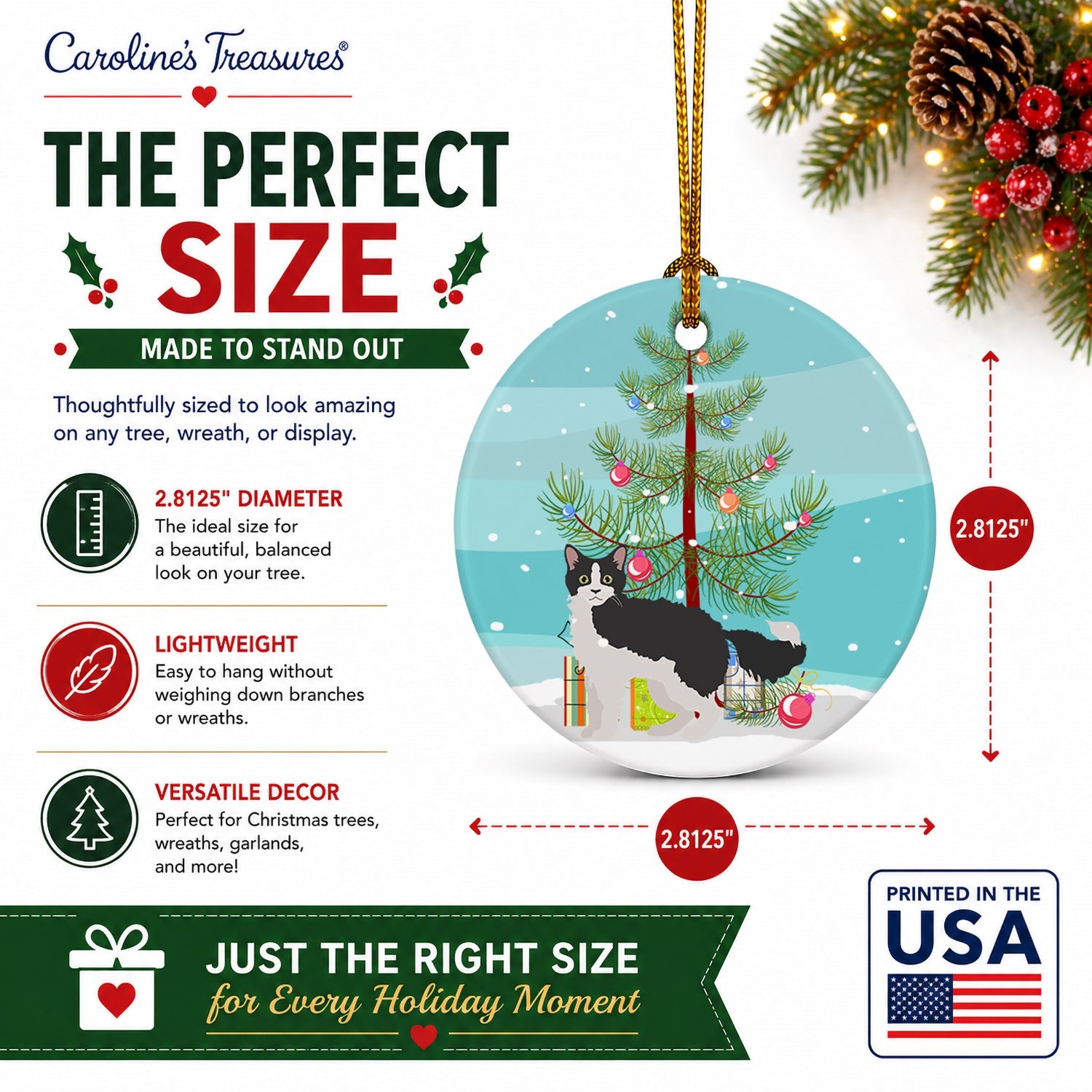 La Perm Cat Christmas Ceramic Ornament Christmas Tree Hanging Decorations for Home Christmas Holiday, Party, Gift, 3 in, Multicolor