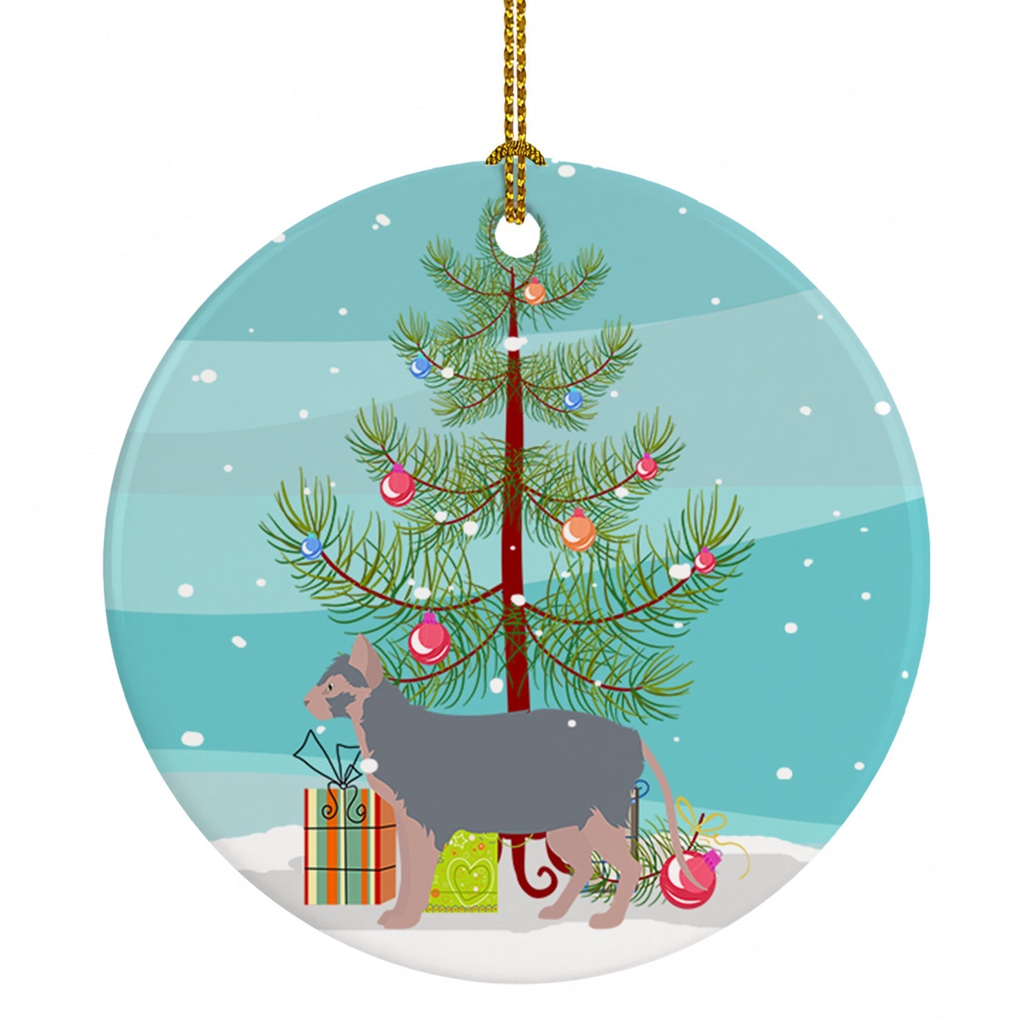 Lykoi Cat Merry Christmas Ceramic Ornament Christmas Tree Hanging Decorations for Home Christmas Holiday, Party, Gift, 3 in, Multicolor