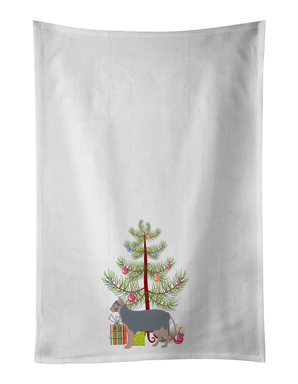 Lykoi Cat Merry Christmas Kitchen Towel Set of 2 White Dish Towels Decorative Bathroom Hand towel for Hand, Face, Hair, Yoga, Tea, Dishcloth, 19 X 28", White