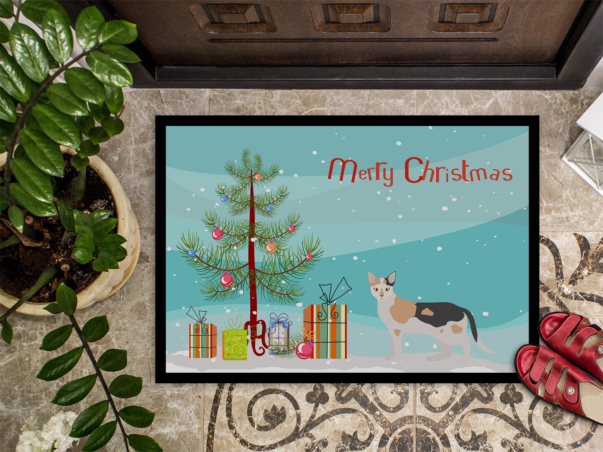 Malayan Cat Christmas Doormat Indoor Outdoor 24H X 36W Front Door Mat Rugs for Entryway, Non Slip Washable Low Pile,