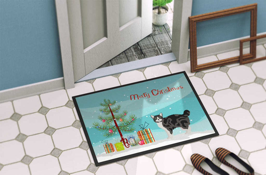 Manx Cat Christmas Doormat Indoor Outdoor 18H X 27W Front Door Mat Rugs for Entryway, Non Slip Washable
