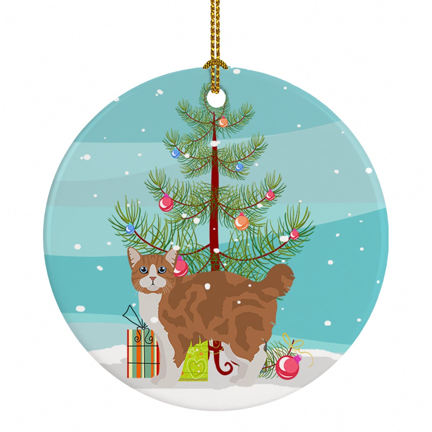Manx Cat Christmas Ceramic Ornament Christmas Tree Hanging Decorations for Home Christmas Holiday, Party, Gift, 3 in, Multicolor