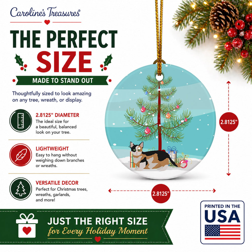 Munchkin Cat Christmas Ceramic Ornament Christmas Tree Hanging Decorations for Home Christmas Holiday, Party, Gift, 3 in, Multicolor